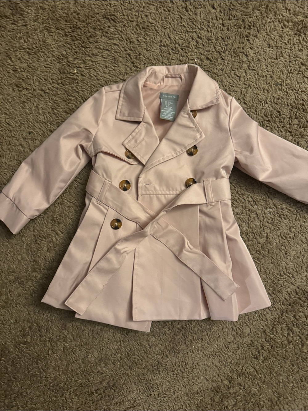 Essentials Girls' Light Pink Double-Breasted Peacoat